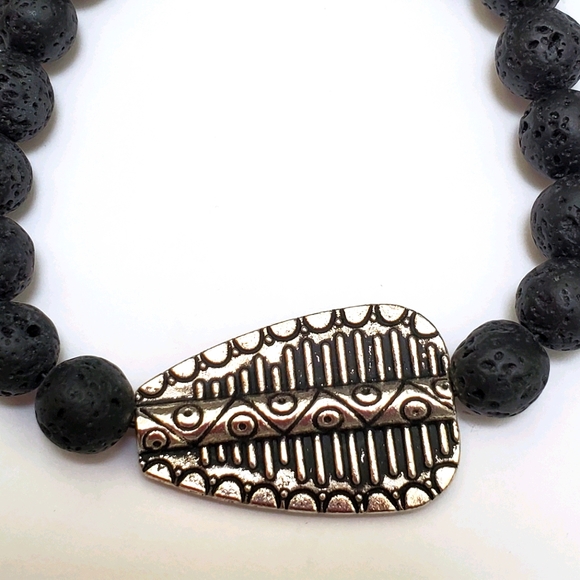 Bracelet: Lava Gemstones 10mm Stretch Bracelet Size OS - Picture 4 of 6